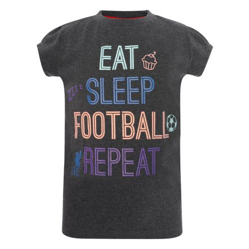LFC Girls Eat Sleep Football Charcoal Marl Tee LFC Girls Eat Sleep Football Charcoal Marl Tee